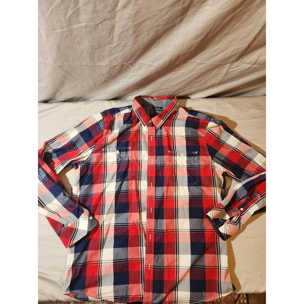 American Rag Mens Shirt XXL Multicolor Plaid Button Up Long Sleeve 100% Cotton
